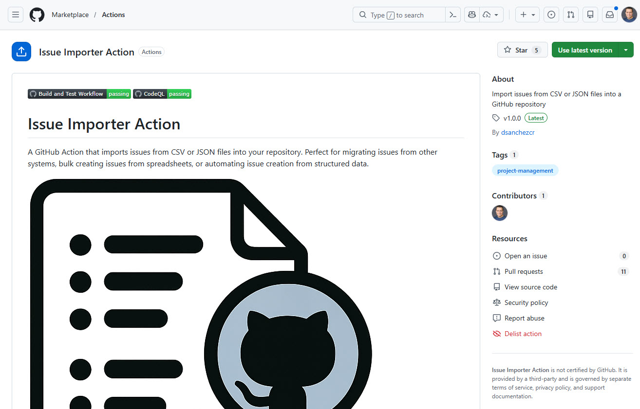 Issue Importer Action